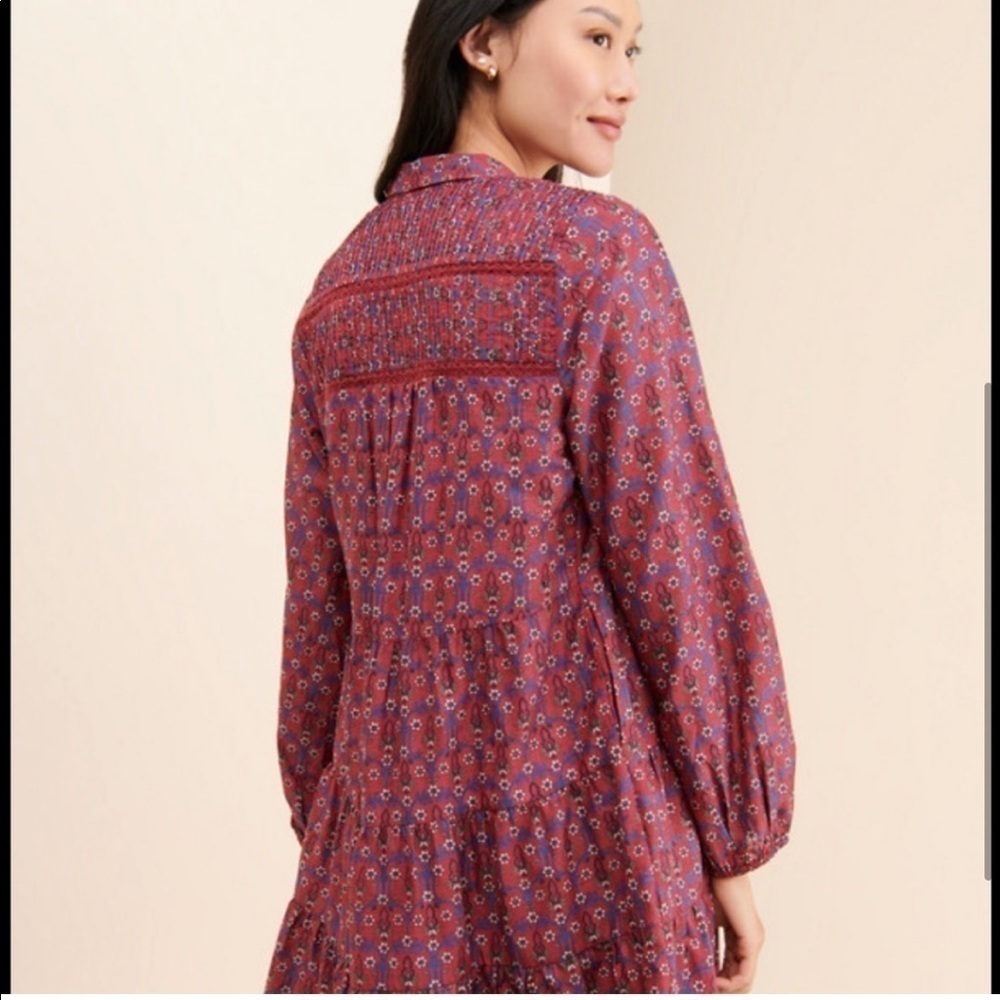 Anthropologie Tiered Shirt Side Pockets Floral Preppy Dress Prairie Cottage Core - Picture 6 of 7